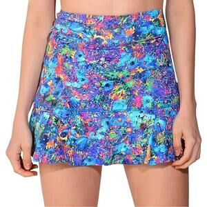 Dona Jo Pleated Activewear JoJo Skort Blue Floral Golf Tennis Preppy Sport sz 2